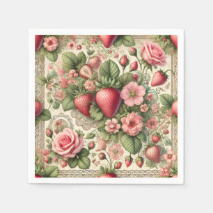 Vintage Strawberry 1st Birthday Party Napkins