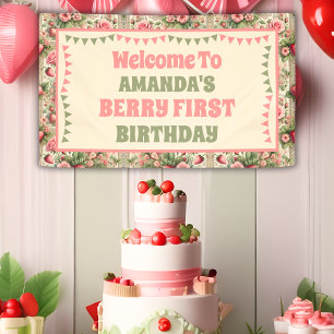 Vintage Strawberry 1st Birthday Party Welcome Banner