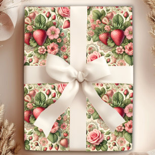 Vintage Strawberry 1st Birthday Party Wrapping Paper