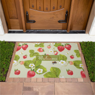 Vintage Strawberry and Bee Illustration Doormat