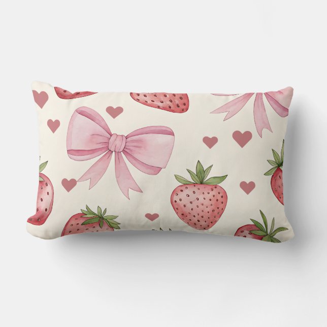 Vintage Strawberry and Pink Bows Coquette Pillow (Front)