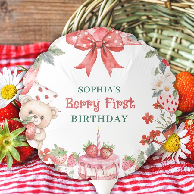 Vintage Strawberry Berry First Birthday  Balloon (Creator Uploaded)