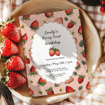 Vintage Strawberry Berry First Birthday Invitation<br><div class="desc">Cottagecore vintage strawberry birthday invitation for berry 1st birthday celebrations.</div>