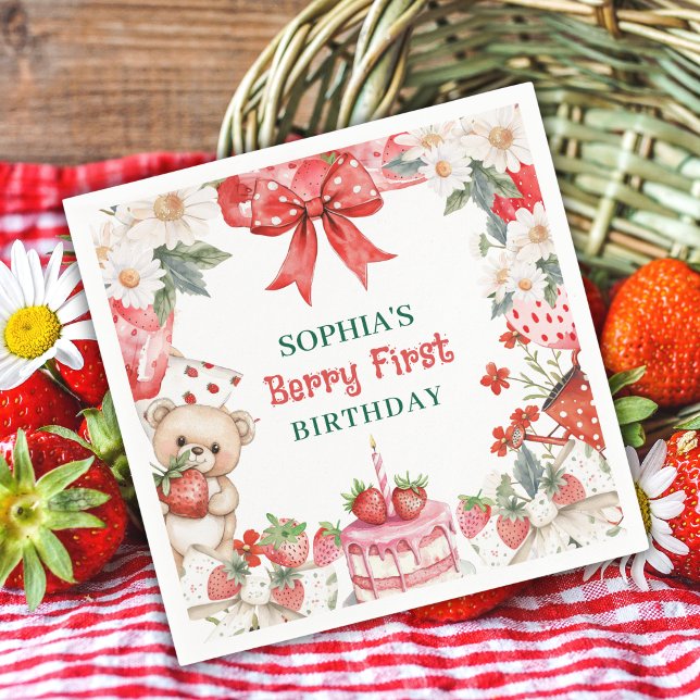 Vintage Strawberry Berry First Birthday  Napkins (Creator Uploaded)