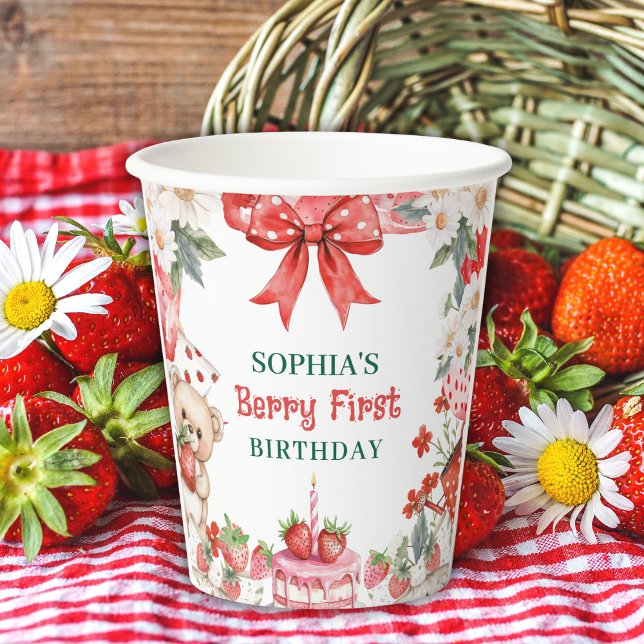 Vintage Strawberry Berry First Birthday  Paper Cups (Creator Uploaded)