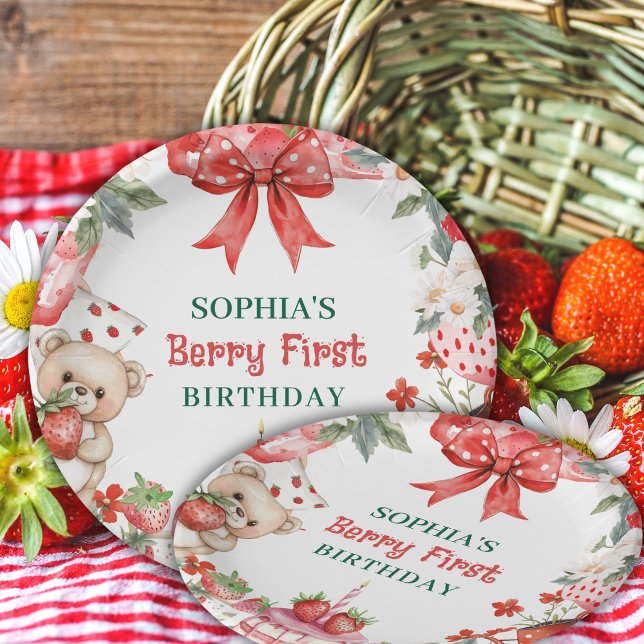 Vintage Strawberry Berry First Birthday  Paper Plates (Creator Uploaded)