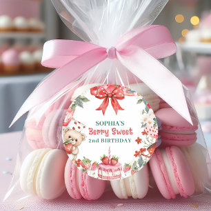 Vintage Strawberry Berry Sweet 2nd Birthday  Classic Round Sticker