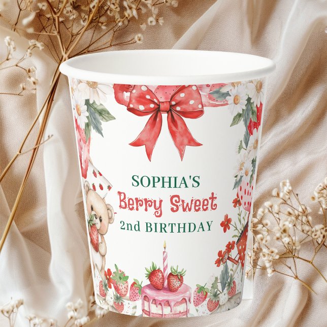 Vintage Strawberry Berry Sweet 2nd Birthday  Paper Cups (Creator Uploaded)