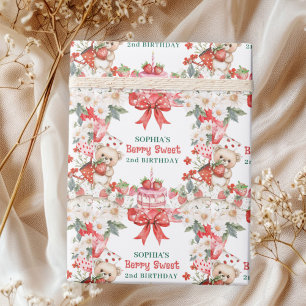 Vintage Strawberry Berry Sweet 2nd Birthday Wrapping Paper