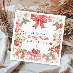 Vintage Strawberry Berry Sweet 3rd Birthday Napkins