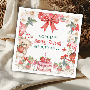 Vintage Strawberry Berry Sweet 4th Birthday  Napkins