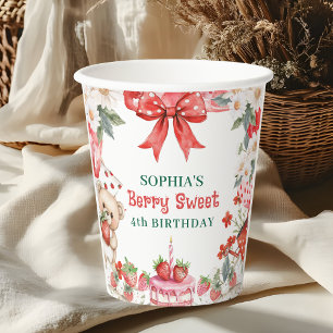 Vintage Strawberry Berry Sweet 4th Birthday Paper Cups