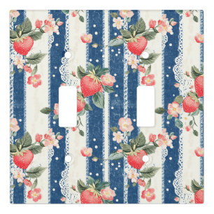 Vintage Strawberry Blue Cream Cottagecore Light Switch Cover