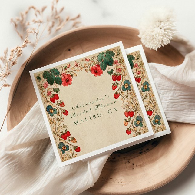 Vintage Strawberry Botanical Bridal Shower Napkins (Creator Uploaded)