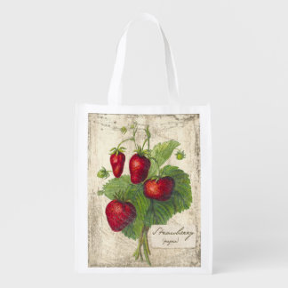 Vintage Strawberry botanical print, grocery bag