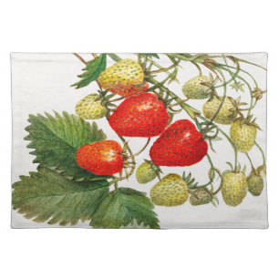 Vintage Strawberry Branch Red And Green Cloth Placemat