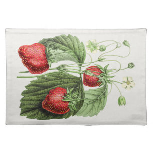 Vintage Strawberry Branch with Berries and Leaves Cloth Placemat