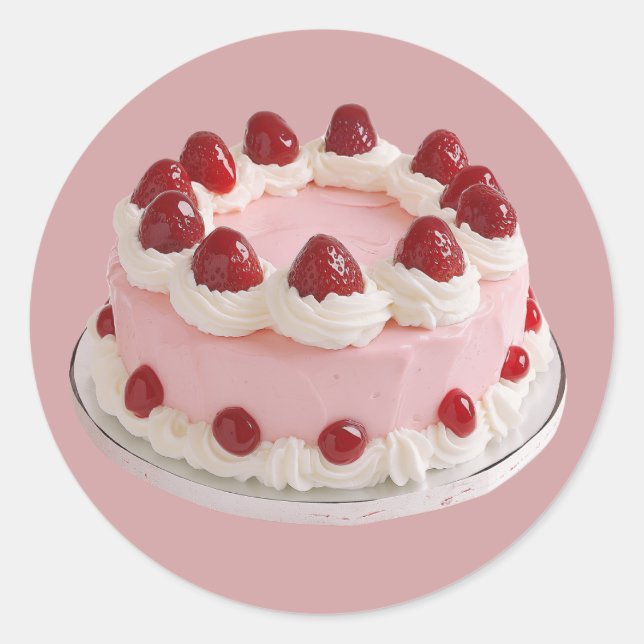 Vintage Strawberry Cake Classic Round Sticker (Front)