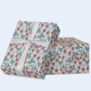 Vintage Strawberry Cottagecore Floral Botanical Wrapping Paper