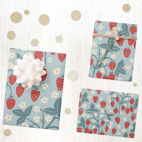 Vintage Strawberry Cottagecore Floral Botanical Wrapping Paper Sheets