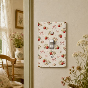 Vintage Strawberry Floral Seamless cottagecore Light Switch Cover