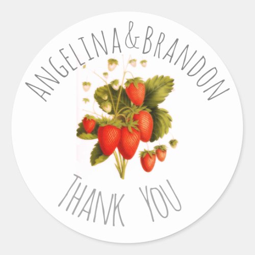Vintage strawberry for weddings _ Thank you Classic Round Sticker