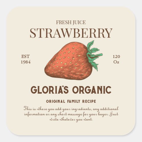 Vintage Strawberry Fruit Juice Product Label