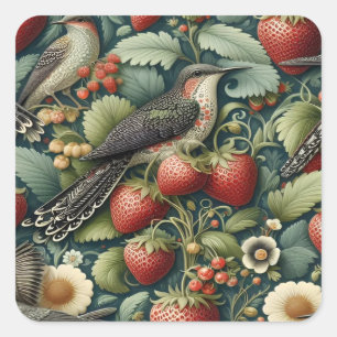 Vintage Strawberry Fruit Pattern Wallpaper Square Sticker