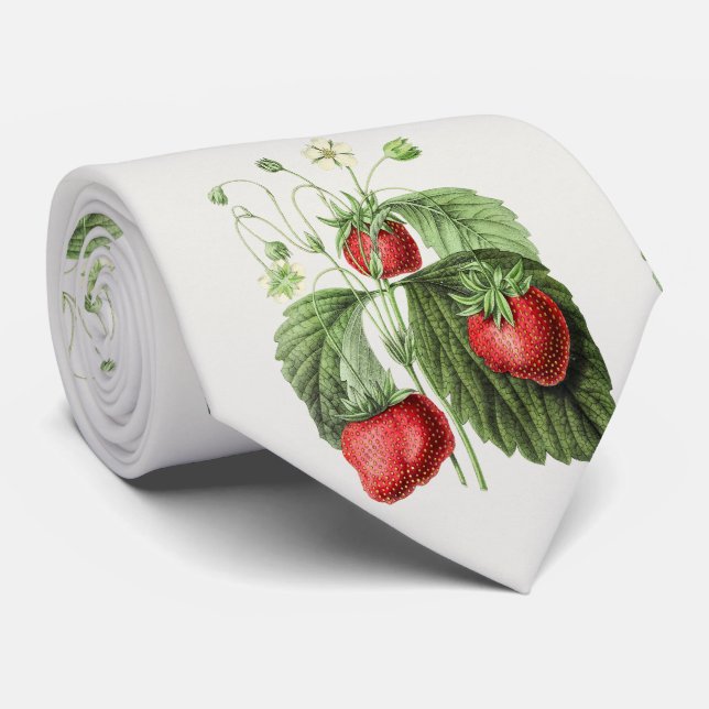 Vintage Strawberry Fruit Red Green White Art Neck Tie (Rolled)
