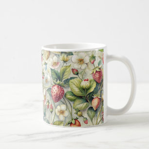 Vintage Strawberry Garden Botanical Watercolor Coffee Mug