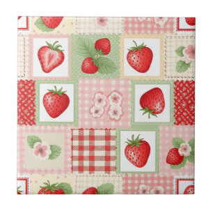 Vintage Strawberry Garden Floral Pattern Ceramic Tile