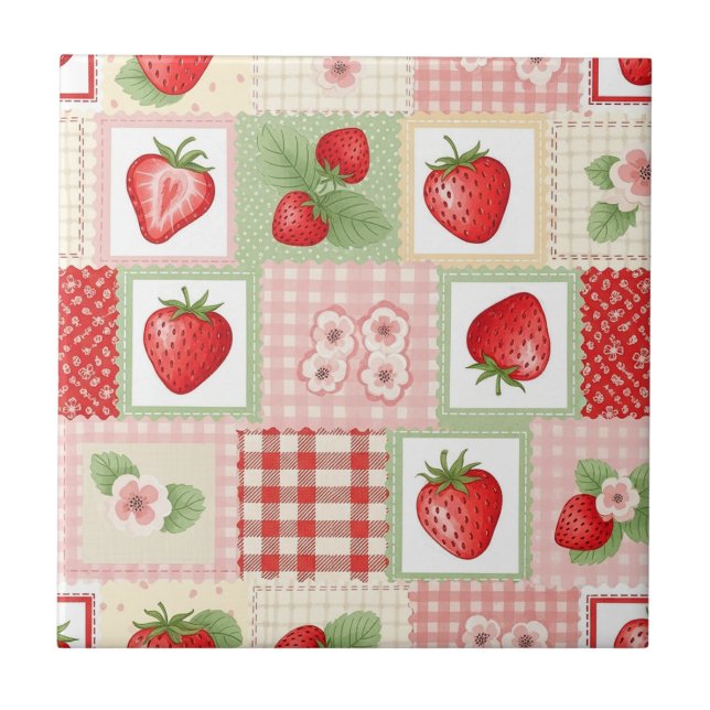 Vintage Strawberry Garden Floral Pattern Ceramic Tile (Front)