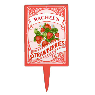 Vintage Strawberry Garden Marker Plant Stake Cake Topper
