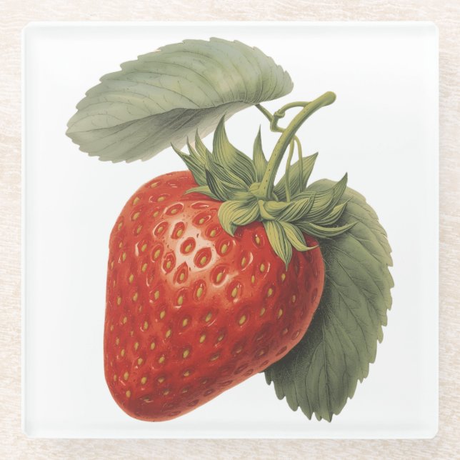 Vintage Strawberry  Glass Coaster (Front)