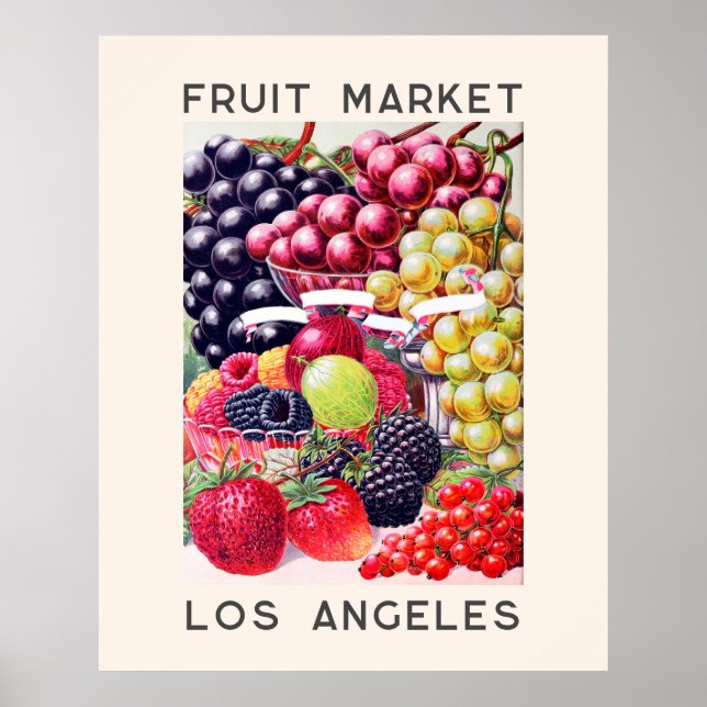 Vintage Strawberry Grapes Fruit Market  Poster (Front)