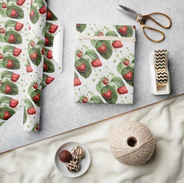 Vintage Strawberry Illustration Pattern  Wrapping Paper (Crafts)