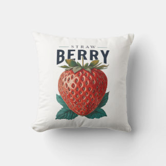 Vintage Strawberry Illustration Throw Pillow