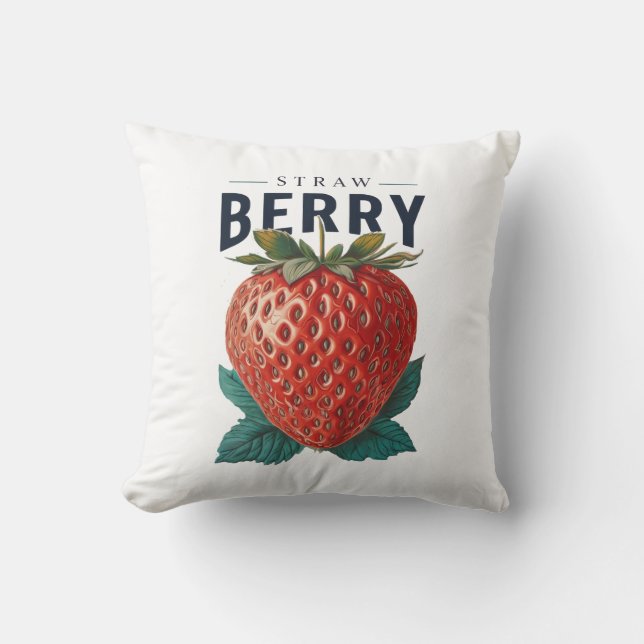 Vintage Strawberry Illustration Throw Pillow (Front)