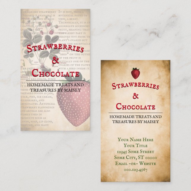 Vintage Strawberry Information Business Card (Front/Back)