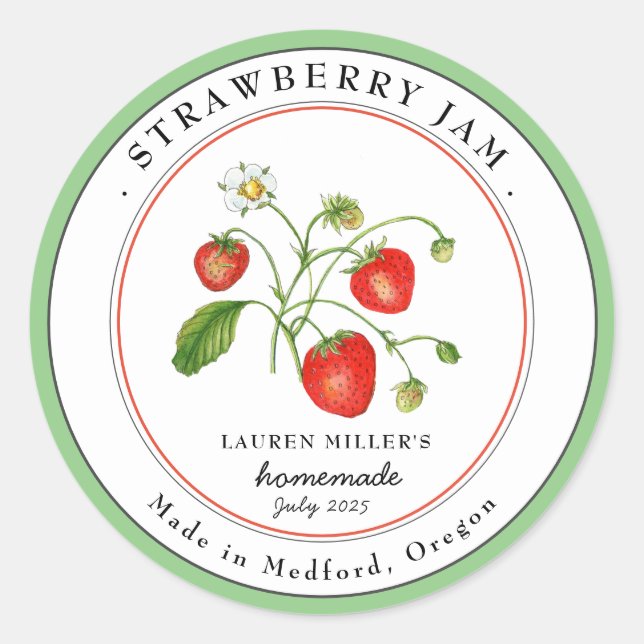 Vintage Strawberry Jam jar Canning label (Front)