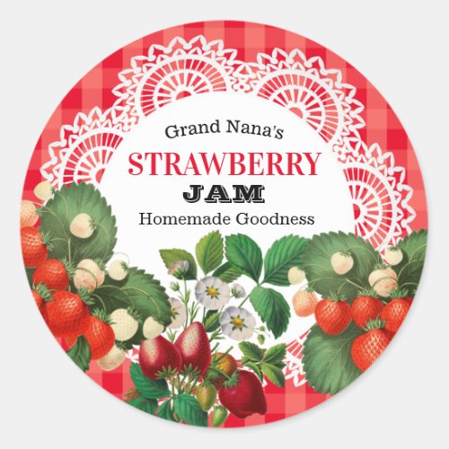Vintage Strawberry Jam Label Gingham