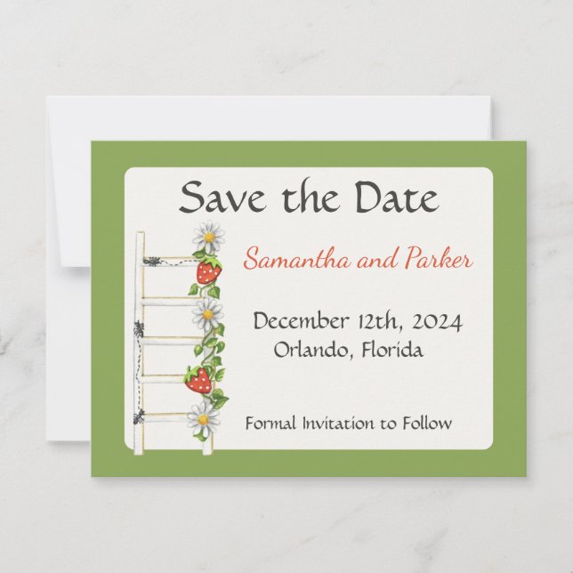 Vintage Strawberry Ladder Save The Date (Front)