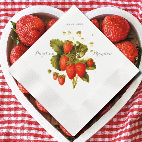 Vintage  strawberry orchard wedding napkins