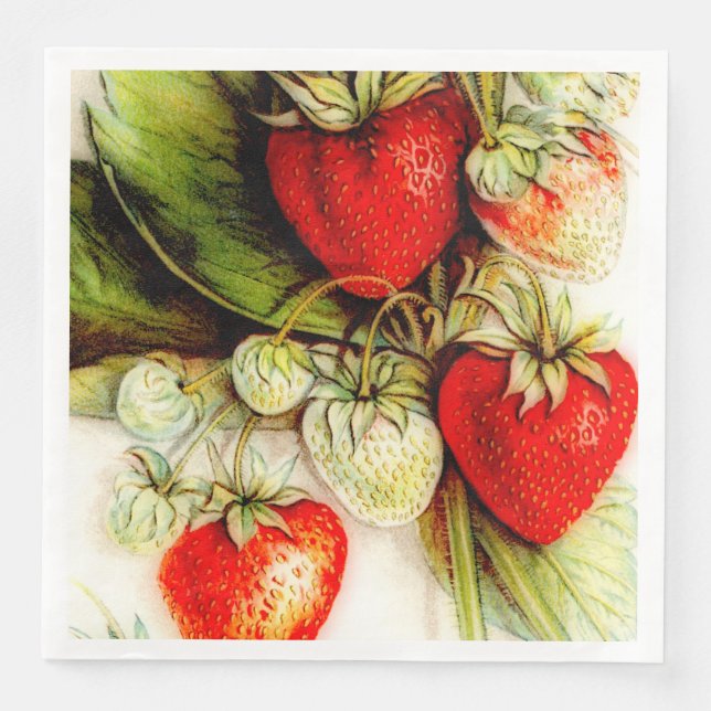 Vintage strawberry paper dinner napkins (Front)