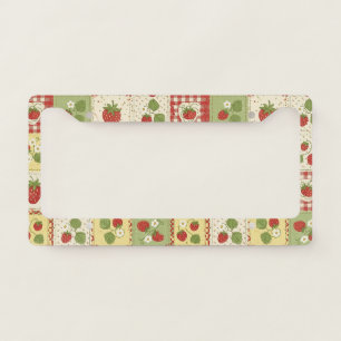 Vintage Strawberry Patchwork Cottagecore Pattern License Plate Frame