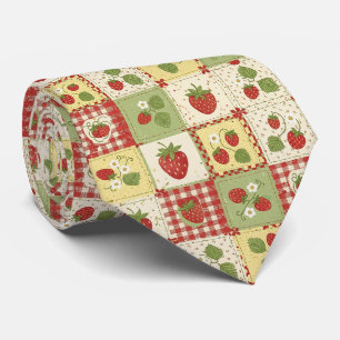 Vintage Strawberry Patchwork Cottagecore Pattern Neck Tie