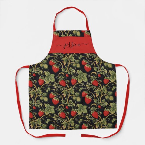 Vintage strawberry pattern script name apron