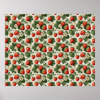 Vintage Strawberry Pattern with Blossoms