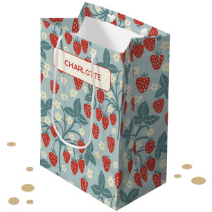 Vintage Strawberry Personalized Floral Botanical Medium Gift Bag