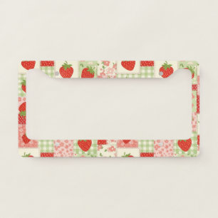 Vintage Strawberry Picnic Patchwork Pattern License Plate Frame